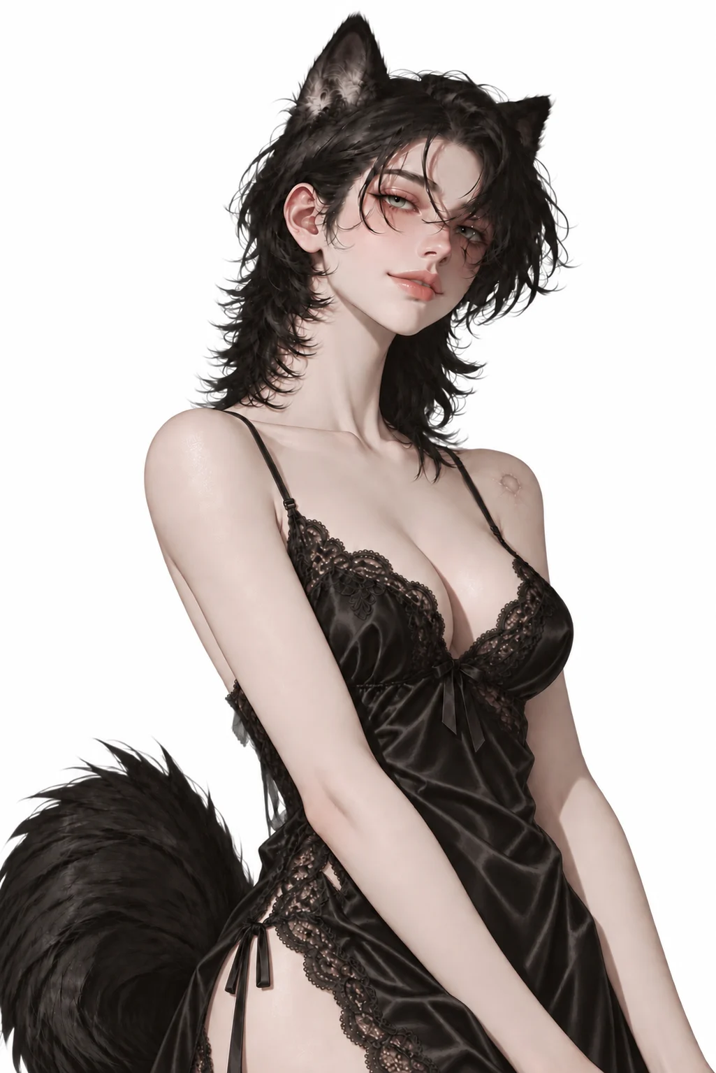女方黑色蕾絲睡裙